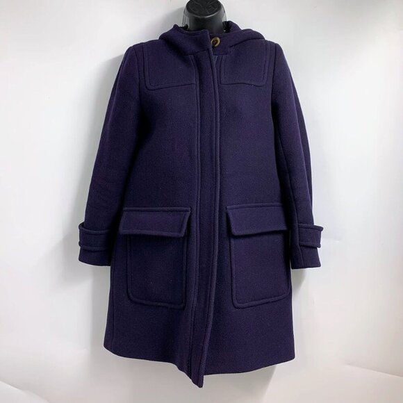 J. Crew Women's Nello Gori Italian Stadium Cloth‎ Wool Blend Hooded Coat SZ 4P - Picture 1 of 13